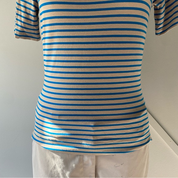 Max Mara Tan and BlueStripe Short Sleeve Shirt - M (fits small) - Picture 8 of 14